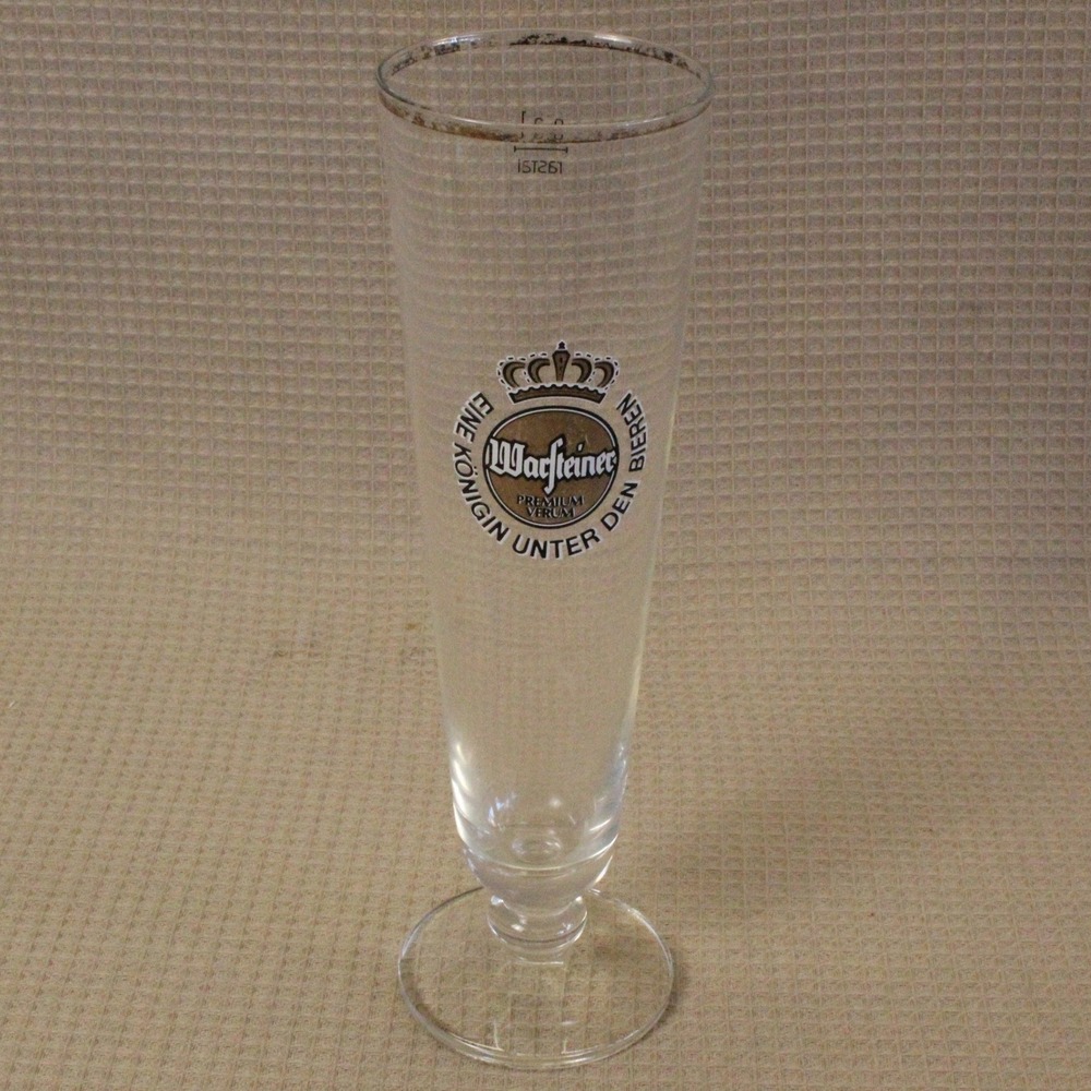 Warsteiner Pilsner Glass 0.3L Clear Gold Rim German Beer Barware 9.25"